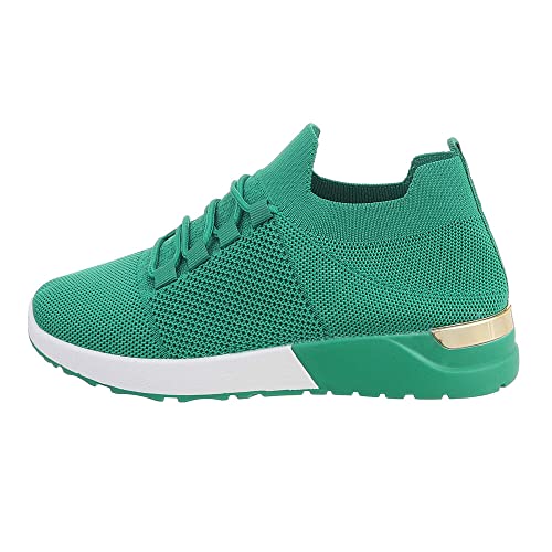 Ital Design Damenschuhe Freizeitschuhe Sneakers Low, TA-217-, Textil, Grün, Gr. 37 von Ital Design