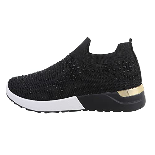 Ital Design Damenschuhe Freizeitschuhe Sneakers Low, TA-218-, Textil, Schwarz, Gr. 39 von Ital Design