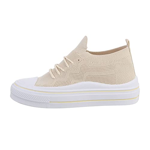 Ital Design Damenschuhe Freizeitschuhe Sneakers Low, TA-234-, Textil, Beige Weiß, Gr. 38 von Ital Design