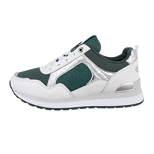 Ital Design Damenschuhe Freizeitschuhe Sneakers Low, US35-, Kunstleder, Grün Weiß, Gr. 38 von Ital Design