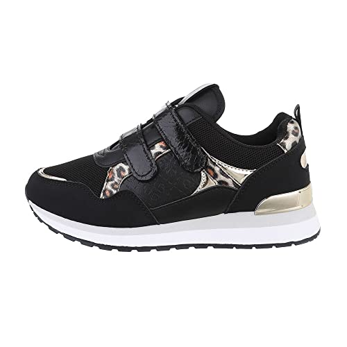 Ital Design Damenschuhe Freizeitschuhe Sneakers Low, US53-, Kunstleder, Schwarz Gold, Gr. 36 von Ital Design