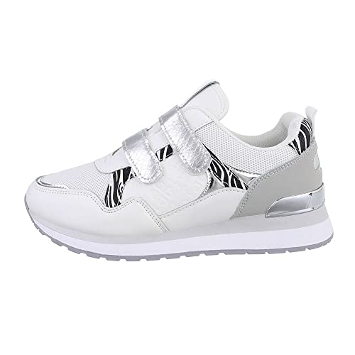 Ital Design Damenschuhe Freizeitschuhe Sneakers Low, US53-, Kunstleder, Weiß Silber, Gr. 40 von Ital Design