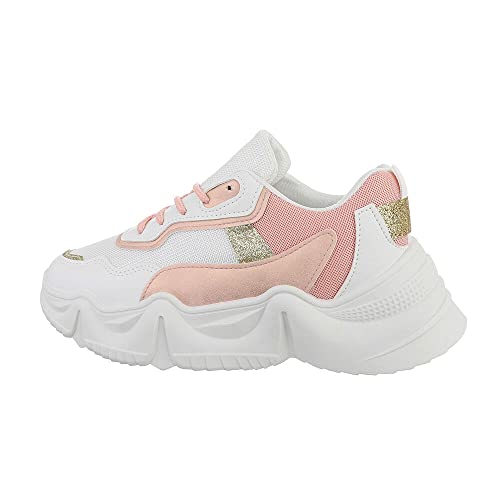 Ital Design Damenschuhe Freizeitschuhe Sneakers Low, VIVI054-, Kunstleder, Weiß Rosa, Gr. 37 von Ital Design