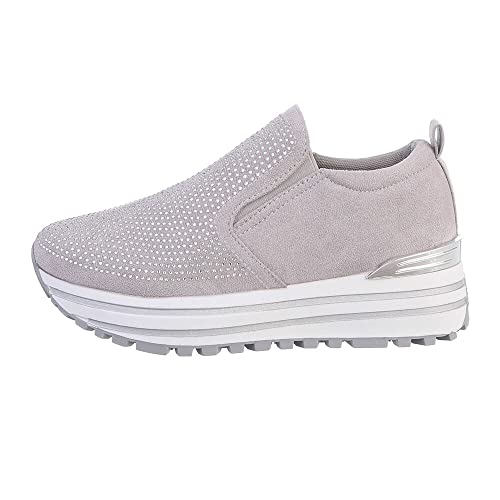 Ital Design Damenschuhe Freizeitschuhe Sneakers Low, YY68-, Kunstleder, Grau, Gr. 36 von Ital Design