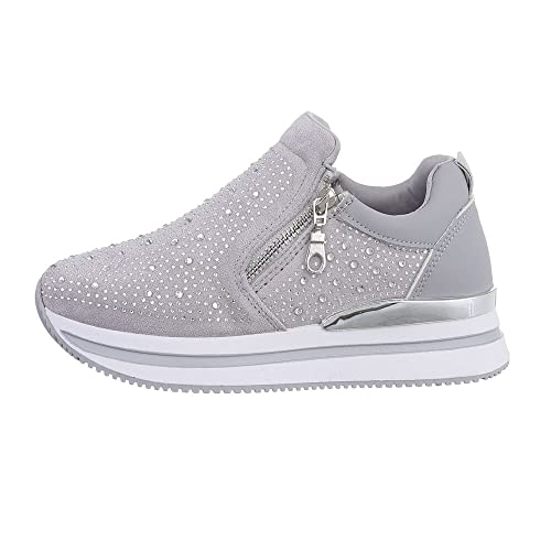 Ital Design Damenschuhe Freizeitschuhe Sneakers Low, YY69-, Kunstleder, Grau, Gr. 39 von Ital Design