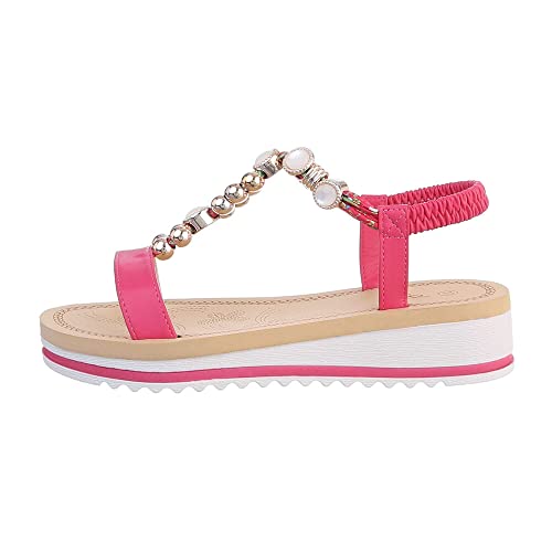 Ital Design Damenschuhe Sandalen & Sandaletten Keilsandaletten, AM137-, Kunstleder, Pink, Gr. 37 von Ital Design