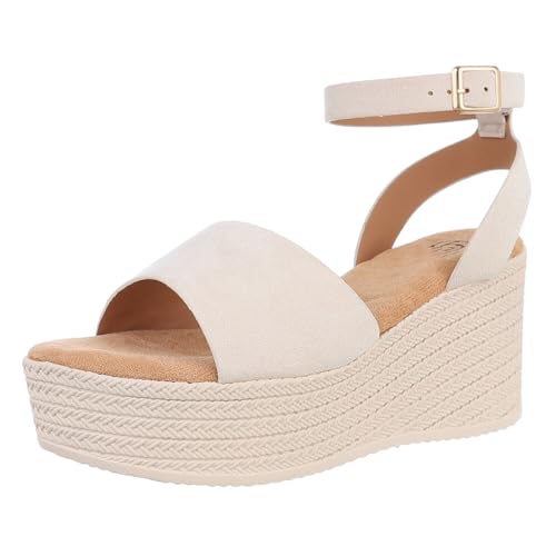 Ital Design Damenschuhe Sandalen & Sandaletten Keilsandaletten, LOLO23-, Kunstleder, Beige, Gr. 40 von Ital Design