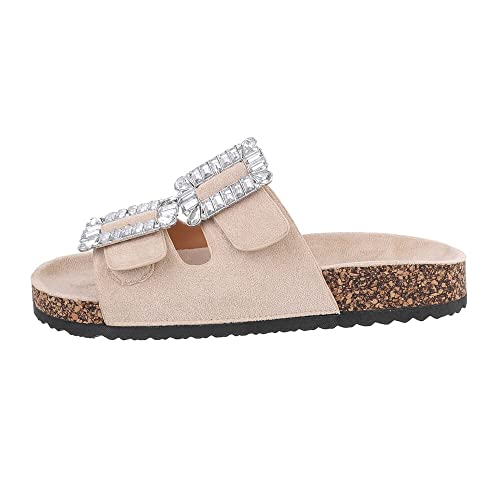 Ital Design Damenschuhe Sandalen & Sandaletten Pantoletten, 7315-, Textil, Beige, Gr. 39 von Ital Design