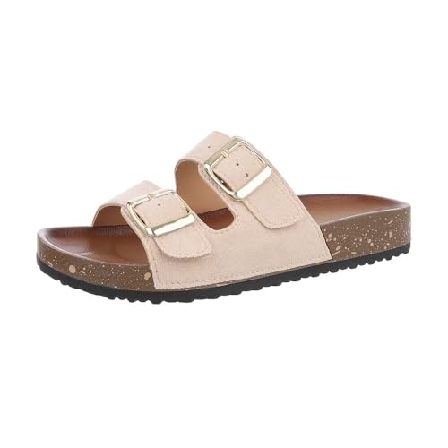 Ital Design Damenschuhe Sandalen & Sandaletten Pantoletten, DM222-, Textil, Beige, Gr. 36 von Ital Design