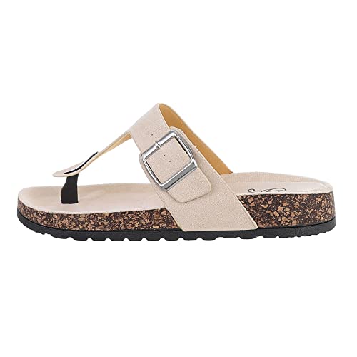 Ital Design Damenschuhe Sandalen & Sandaletten Zehentrenner, BJ593-, Kunstleder, Beige, Gr. 37 von Ital Design