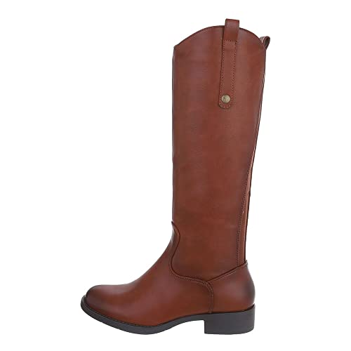 Ital Design Damenschuhe Stiefel Flache Stiefel, 5685-, Kunstleder, Camel, Gr. 40 von Ital Design