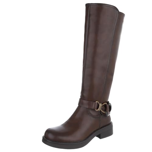 Ital Design Damenschuhe Stiefel Flache Stiefel, DES8078P-, Kunstleder, Braun, Gr. 39 von Ital Design
