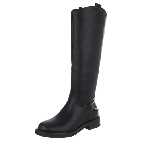 Ital Design Damenschuhe Stiefel Flache Stiefel, DES8079P-, Kunstleder, Schwarz, Gr. 39 von Ital Design