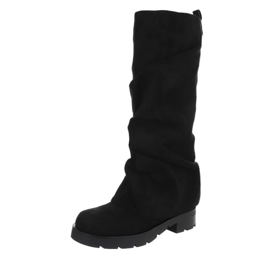 Ital Design Damenschuhe Stiefel Flache Stiefel, LA3133-, Textil, Schwarz, Gr. 38 von Ital Design