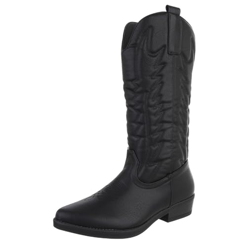 Ital Design Damenschuhe Stiefel Flache Stiefel, SU724-, Kunstleder, Schwarz, Gr. 37 von Ital Design