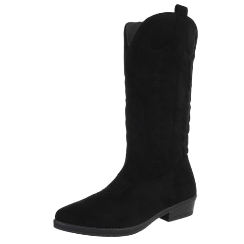 Ital Design Damenschuhe Stiefel Flache Stiefel, SU733-, Textil, Schwarz, Gr. 36 von Ital Design