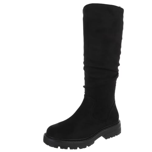 Ital Design Damenschuhe Stiefel Flache Stiefel, SU794-, Textil, Schwarz, Gr. 37 von Ital Design