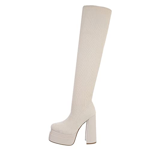 Ital Design Damenschuhe Stiefel High-Heel Stiefel, 042-, Textil, Beige, Gr. 37 von Ital Design