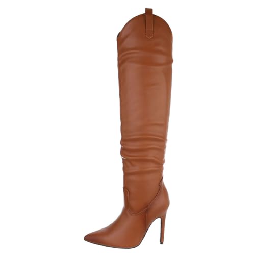 Ital Design Damenschuhe Stiefel High-Heel Stiefel, 2389-, Kunstleder, Camel, Gr. 36 von Ital Design