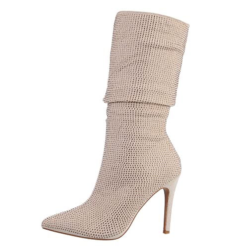 Ital Design Damenschuhe Stiefel High-Heel Stiefel, 6091-, Textil, Beige Gold, Gr. 36 von Ital Design