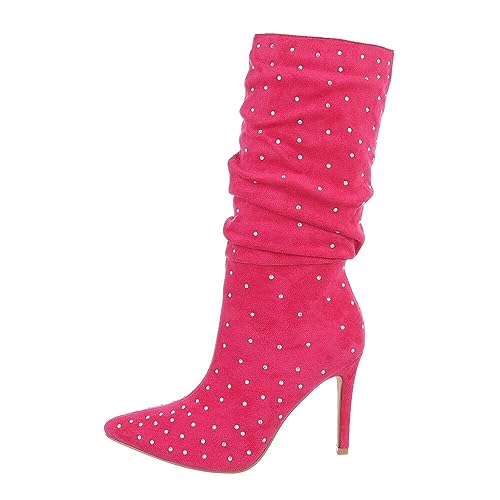 Ital Design Damenschuhe Stiefel High-Heel Stiefel, JRX2219-, Textil, Pink, Gr. 41 von Ital Design