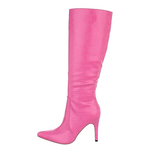 Ital Design Damenschuhe Stiefel High-Heel Stiefel, LA-258-, Kunstleder, Pink, Gr. 37 von Ital Design