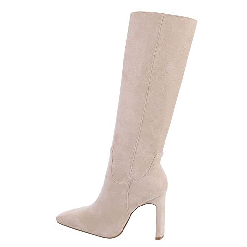 Ital Design Damenschuhe Stiefel High-Heel Stiefel, MVP300-, Textil, Beige, Gr. 39 von Ital Design