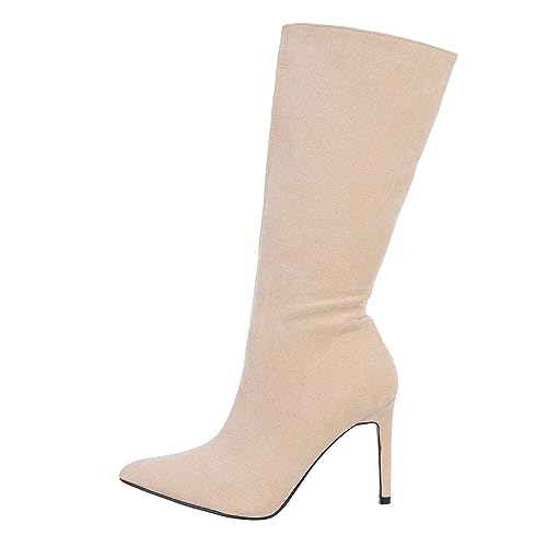 Ital Design Damenschuhe Stiefel High-Heel Stiefel, NN247-, Textil, Beige, Gr. 38 von Ital Design