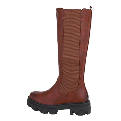 Ital Design Damenschuhe Stiefel Plateaustiefel, 3975-, Kunstleder, Camel, Gr. 39 von Ital Design