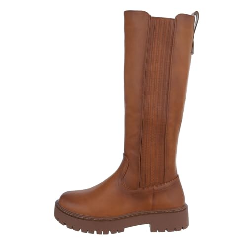 Ital Design Damenschuhe Stiefel Plateaustiefel, DES655-, Kunstleder, Camel, Gr. 41 von Ital Design