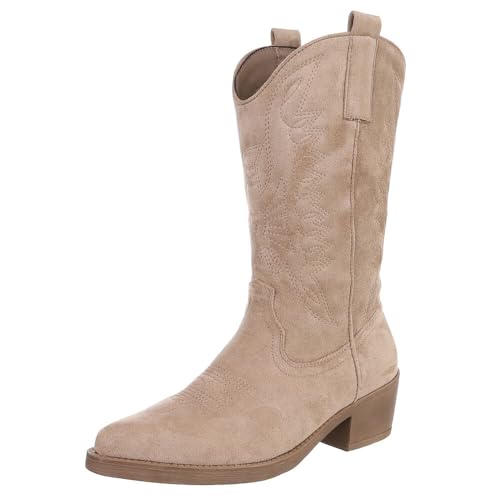 Ital Design Damenschuhe Stiefel Western- & Bikerstiefel, 301-A32S-, Textil, Hellbraun, Gr. 41 von Ital Design
