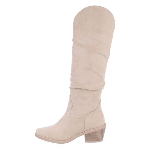 Ital Design Damenschuhe Stiefel Western- & Bikerstiefel, 4506-, Textil, Beige, Gr. 37 von Ital Design