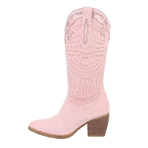 Ital Design Damenschuhe Stiefel Western- & Bikerstiefel, DE1128-, Textil, Rosa, Gr. 38 von Ital Design