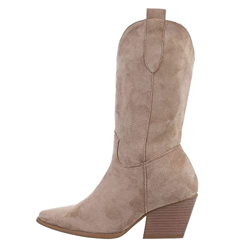 Ital Design Damenschuhe Stiefel Western- & Bikerstiefel, DE1157S-, Textil, Beige Braun, Gr. 39 von Ital Design