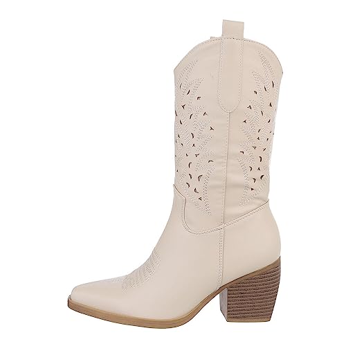 Ital Design Damenschuhe Stiefel Western- & Bikerstiefel, DEN931P-, Kunstleder, Beige, Gr. 38 von Ital Design