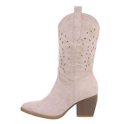 Ital Design Damenschuhe Stiefel Western- & Bikerstiefel, DEN931S-, Textil, Beige, Gr. 38 von Ital Design