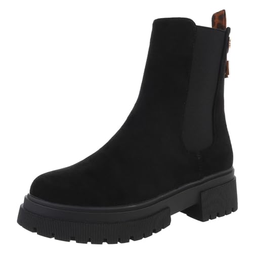 Ital Design Damenschuhe Stiefeletten Chelsea Boots, 0-651-, Textil, Schwarz Leo, Gr. 40 von Ital Design