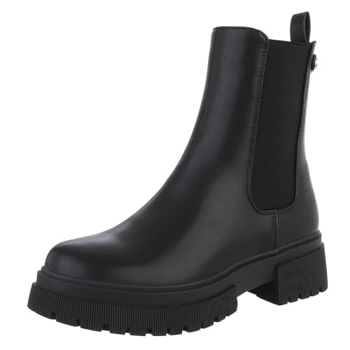 Ital Design Damenschuhe Stiefeletten Chelsea Boots, 0-652-, Kunstleder, Schwarz, Gr. 39 von Ital Design