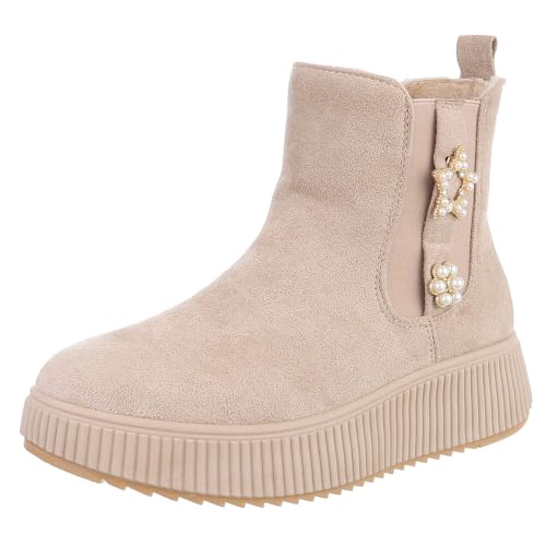 Ital Design Damenschuhe Stiefeletten Chelsea Boots, 25819-, Textil, Beige, Gr. 40 von Ital Design