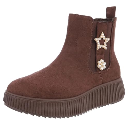 Ital Design Damenschuhe Stiefeletten Chelsea Boots, 25819-, Textil, Braun, Gr. 37 von Ital Design