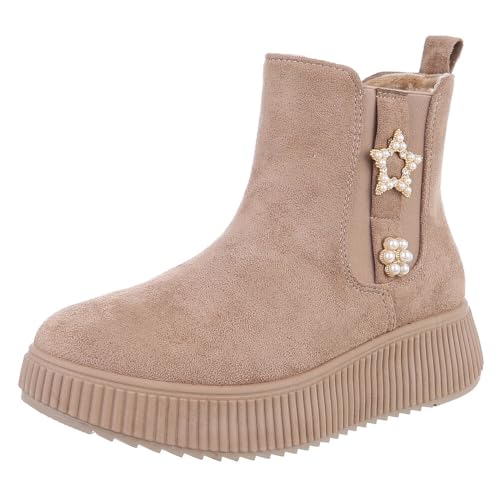 Ital Design Damenschuhe Stiefeletten Chelsea Boots, 25819-, Textil, Hellbraun, Gr. 39 von Ital Design