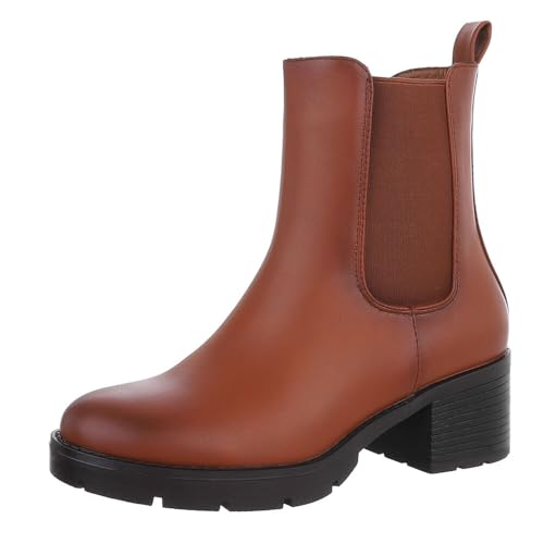 Ital Design Damenschuhe Stiefeletten Chelsea Boots, 9751-, Kunstleder, Camel, Gr. 39 von Ital Design