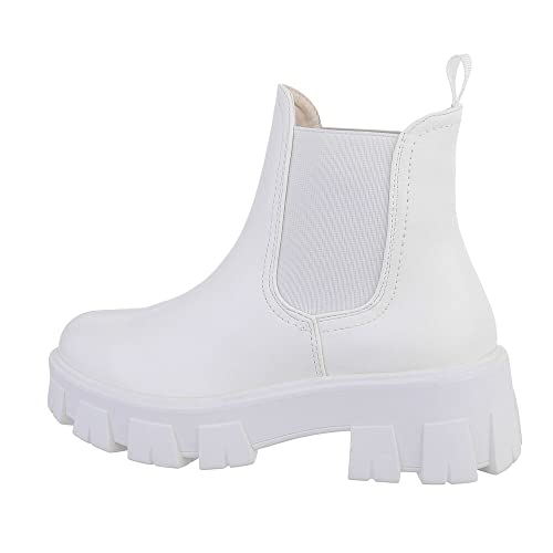 Ital Design Damenschuhe Stiefeletten Chelsea Boots, DE323P-, Kunstleder, Weiß, Gr. 37 von Ital Design