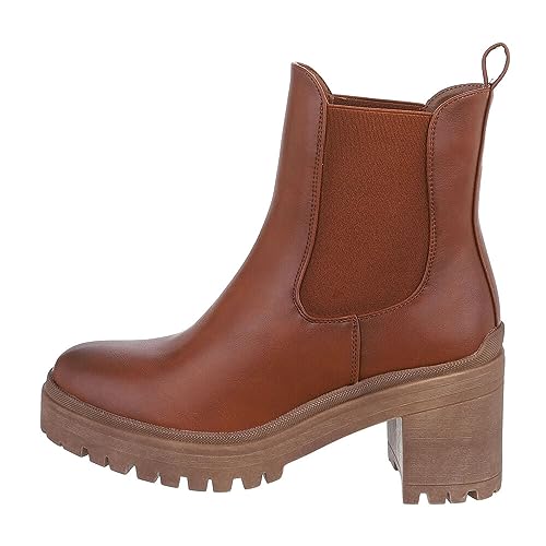 Ital Design Damenschuhe Stiefeletten Chelsea Boots, DES620P-, Kunstleder, Camel, Gr. 37 von Ital Design