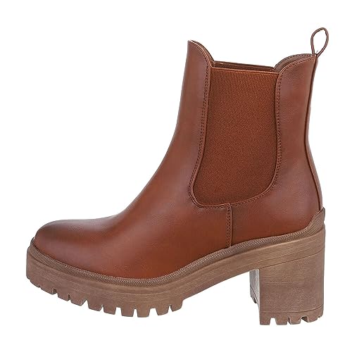 Ital Design Damenschuhe Stiefeletten Chelsea Boots, DES620P-, Kunstleder, Camel, Gr. 39 von Ital Design