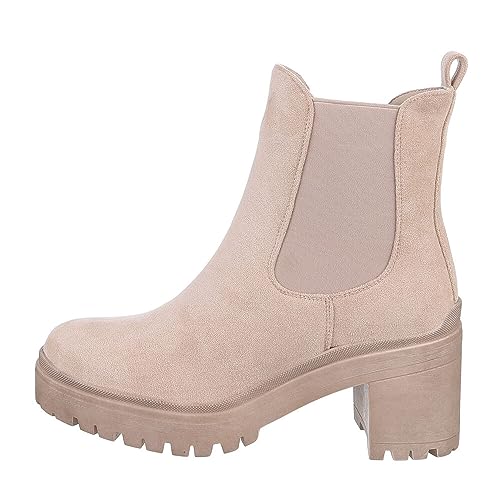 Ital Design Damenschuhe Stiefeletten Chelsea Boots, DES620S-, Textil, Beige, Gr. 39 von Ital Design