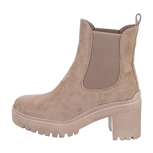 Ital Design Damenschuhe Stiefeletten Chelsea Boots, DES620S-, Textil, Hellbraun, Gr. 36 von Ital Design