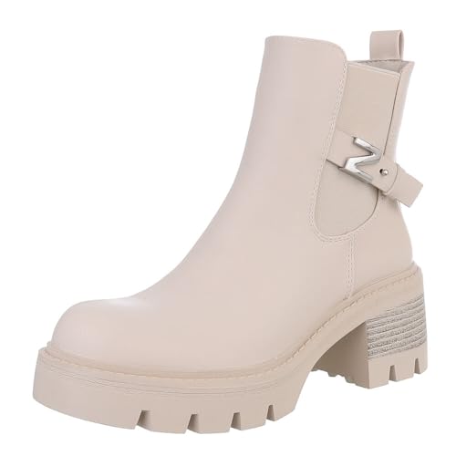 Ital Design Damenschuhe Stiefeletten Chelsea Boots, DES8057-, Kunstleder, Beige, Gr. 38 von Ital Design