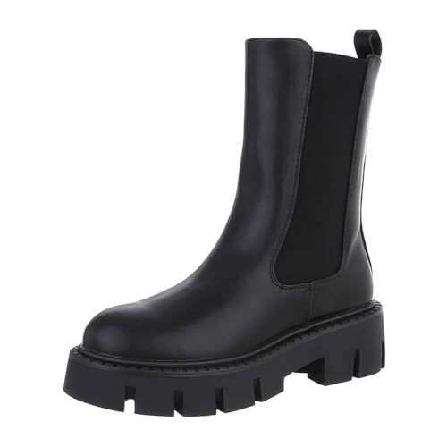 Ital Design Damenschuhe Stiefeletten Chelsea Boots, DES832-, Kunstleder, Schwarz, Gr. 39 von Ital Design