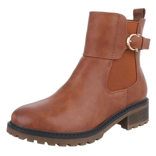 Ital Design Damenschuhe Stiefeletten Chelsea Boots, KA23-28-, Kunstleder, Camel, Gr. 38 von Ital Design